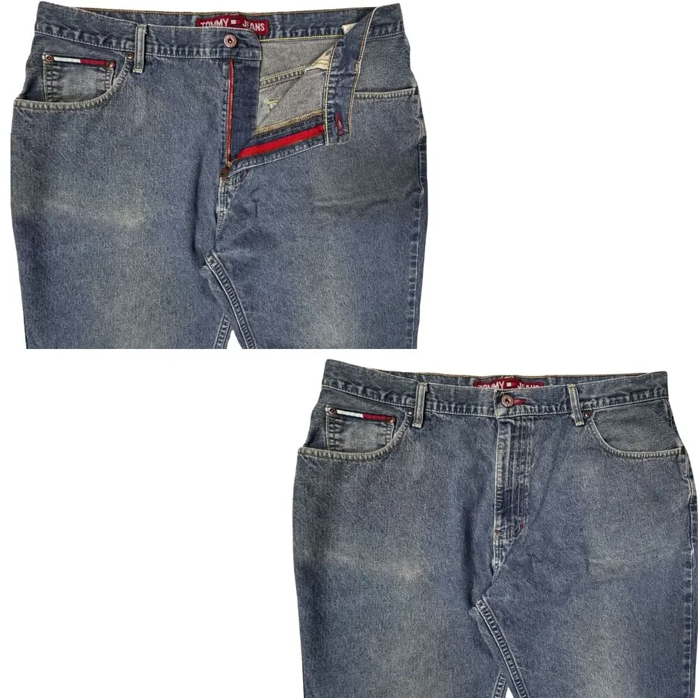 Vtg Tommy Hilfiger Jeans Mens Denim Straight Relaxed 38x32 Blue Dad‎ Y2K Retro